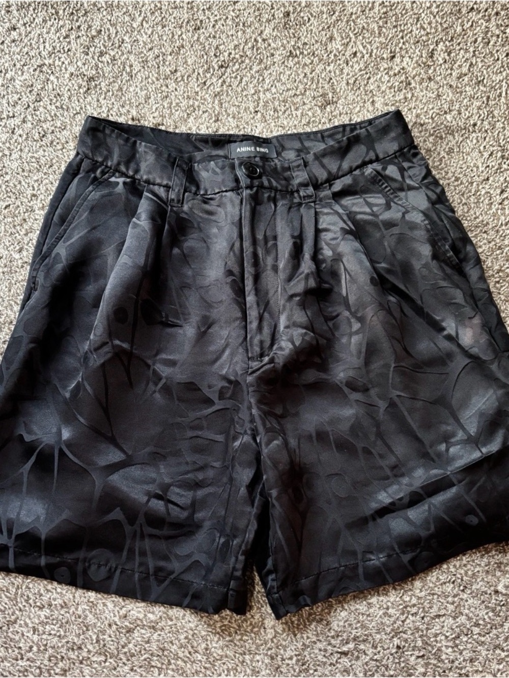 Anine Bing- Carrie Black Jacquard 100% Silk Shorts